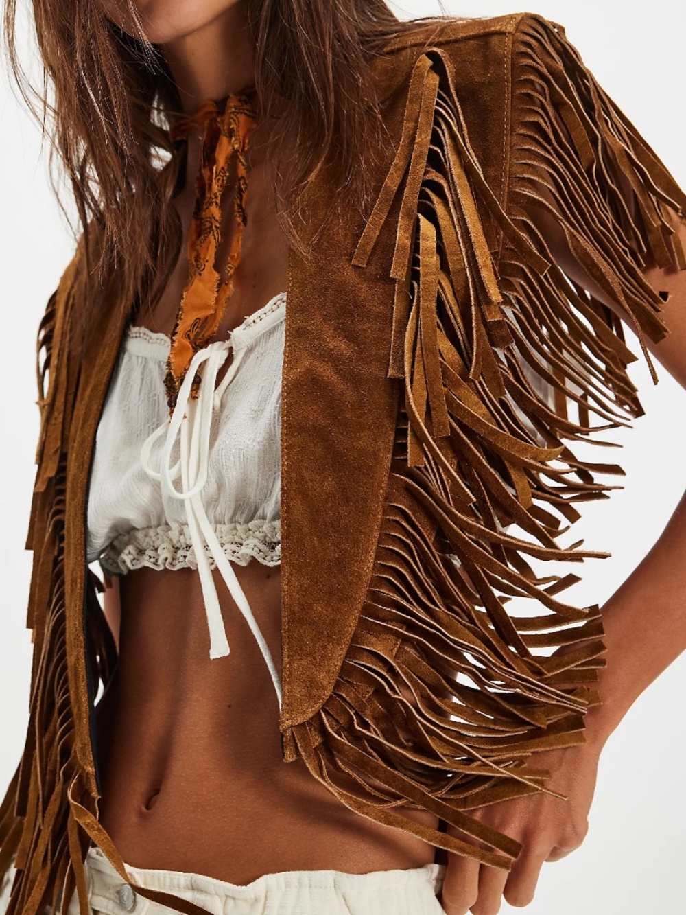 Understated Leather Wide Eyes Suede Fringe Collar - Tan - Picture 2 of 7